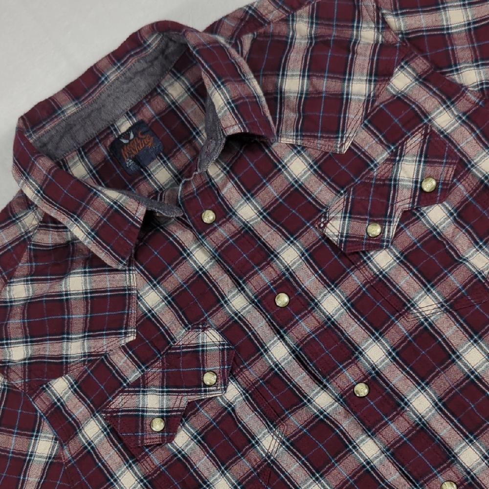Moonshine Spirit‎ Red Dawn Plaid Print Long Sleeve Snap Western Shirt Mens Large